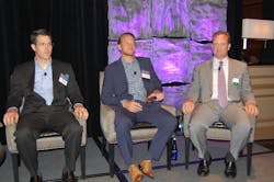 Left to right Mike Ball CIO and vice president with TL carrier Werner Enterprises Travis Rhyan CEO and president of 104 Systems and Kenneth Ehrman CEO president and chairman of ID Systems Inc Photo by Sean KilcarrFleet Owner Left to right Mike Ball CIO and vice president with TL carrier Werner Enterprises Travis Rhyan CEO and president of 104 Systems and Kenneth Ehrman CEO president and chairman of ID Systems Inc Photo by Sean KilcarrFleet Owner