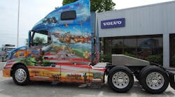 Volvo&apos;s 2016 Ride for Freedom truck, a VNL 670 highway tractor model, features custom-designed graphics that honor all branches of the U.S. military. (Photo by Sean Kilcarr/Fleet Owner)