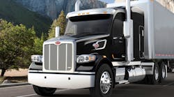 Special Heritage badging, uniquely numbered and mounted to the grille and sleeper when applicable will be available for the first production Heritage units, the OEM said. (Photo courtesy of Peterbilt)