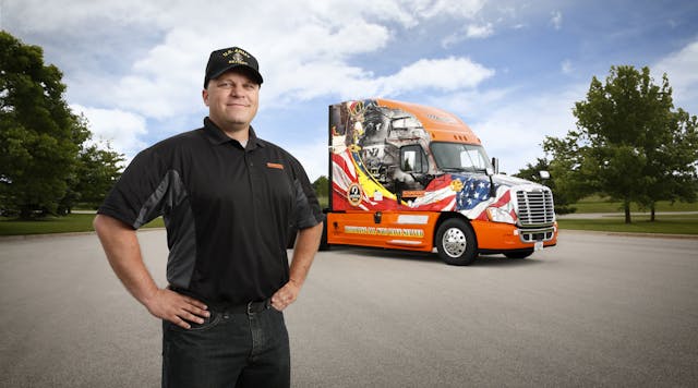Schneider driver and Iraq war veteran Jon Ritscher of Crown City, Ohio, will pilot the 2016 Ride of Pride truck. (Photo courtesy of Schneider)