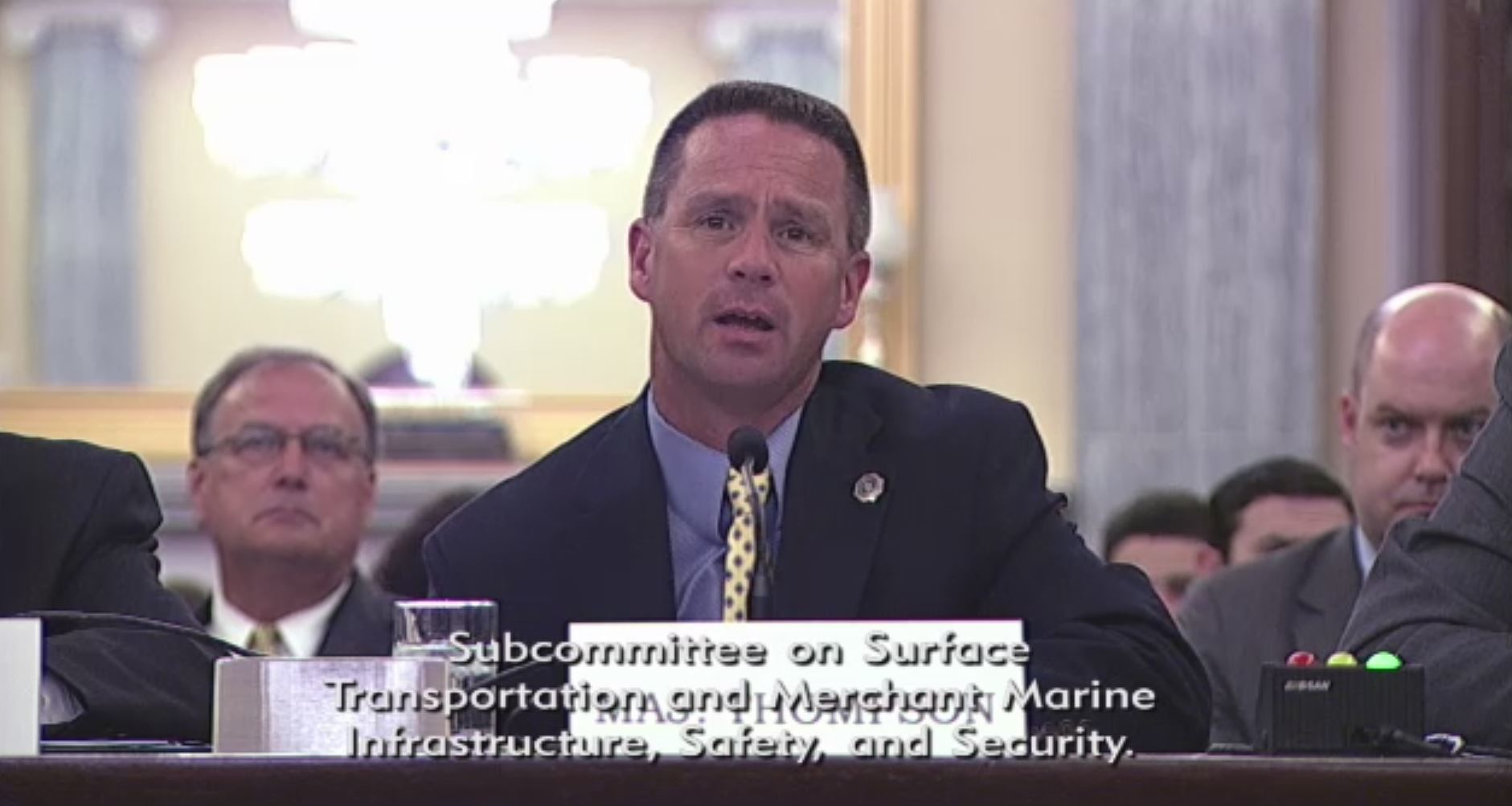 Major Jay Thompson of the Arkansas Highway Police current president of the Commercial Vehicle Safety Alliance testifies before a Senate Commerce subcommittee on implementing the trucking provisions in the FAST Act