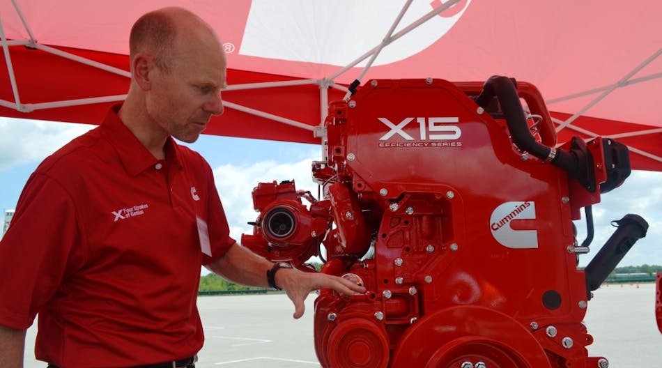 Tim Proctor, Cummins &lrm;Director, Engineering, points out the highlights of the new X15 Efficiency Series engine.