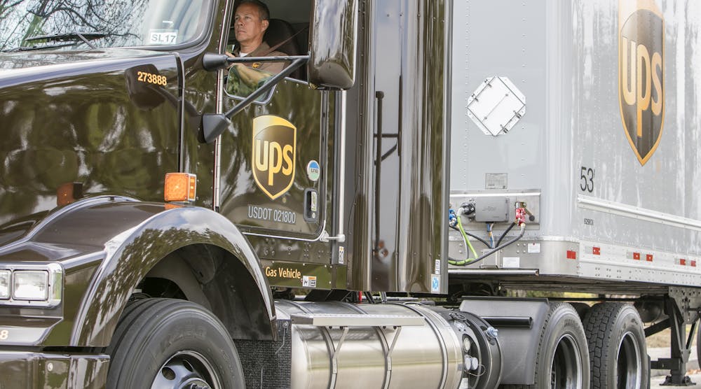 This UPS liquefied natural gas tractor is one of the 7,200-plus alternative fuel vehicles in the company&apos;s fleet.