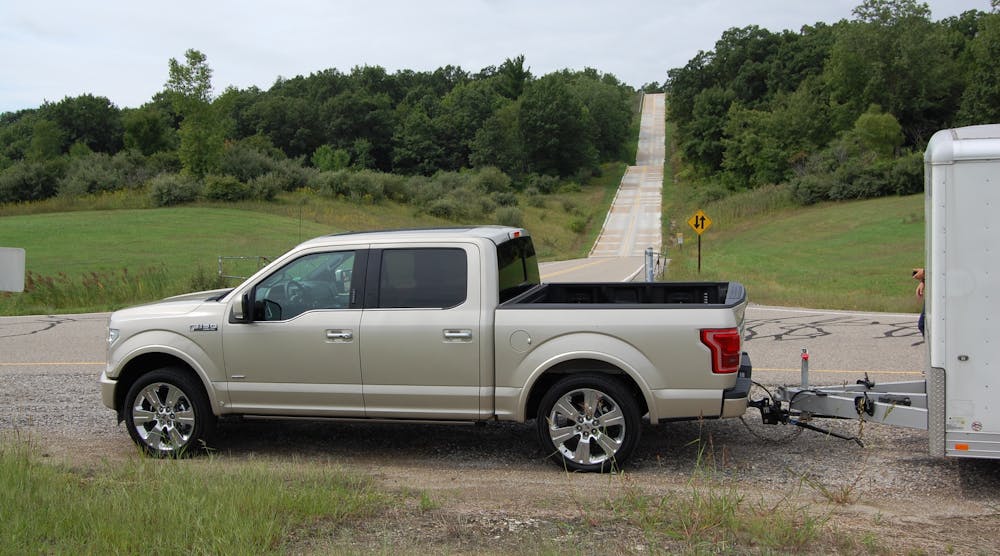 One of the pre-production 2017 model F-150 pickups Ford Motor Co. made available at its Michigan Proving Grounds for test drives. (Photo by Sean Kilcarr/Fleet Owner)