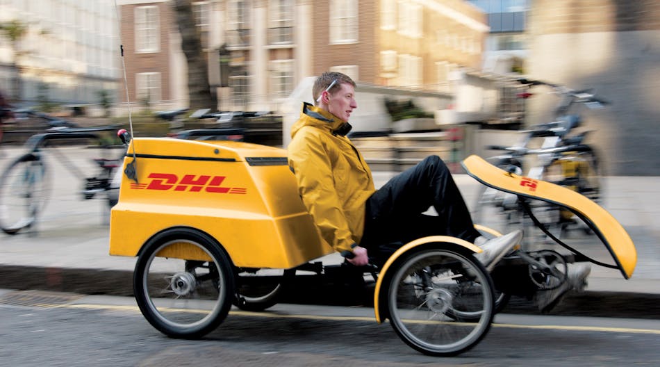 IML and ZF&apos;s study looks at whether increasingly stricter emissions regulations mean the supply chain will more likely rely on electric bicycles and &apos;e-trike&rdquo; type vehicles in the future for &apos;last mile&apos; deliveries. (Photo: DHL)