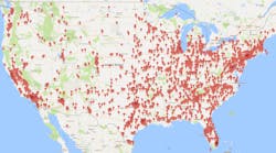 TruckerLine&apos;s map shows its new users in July 2016, the company reports. TruckerLine recently opened its driver network for direct carrier recruiting.