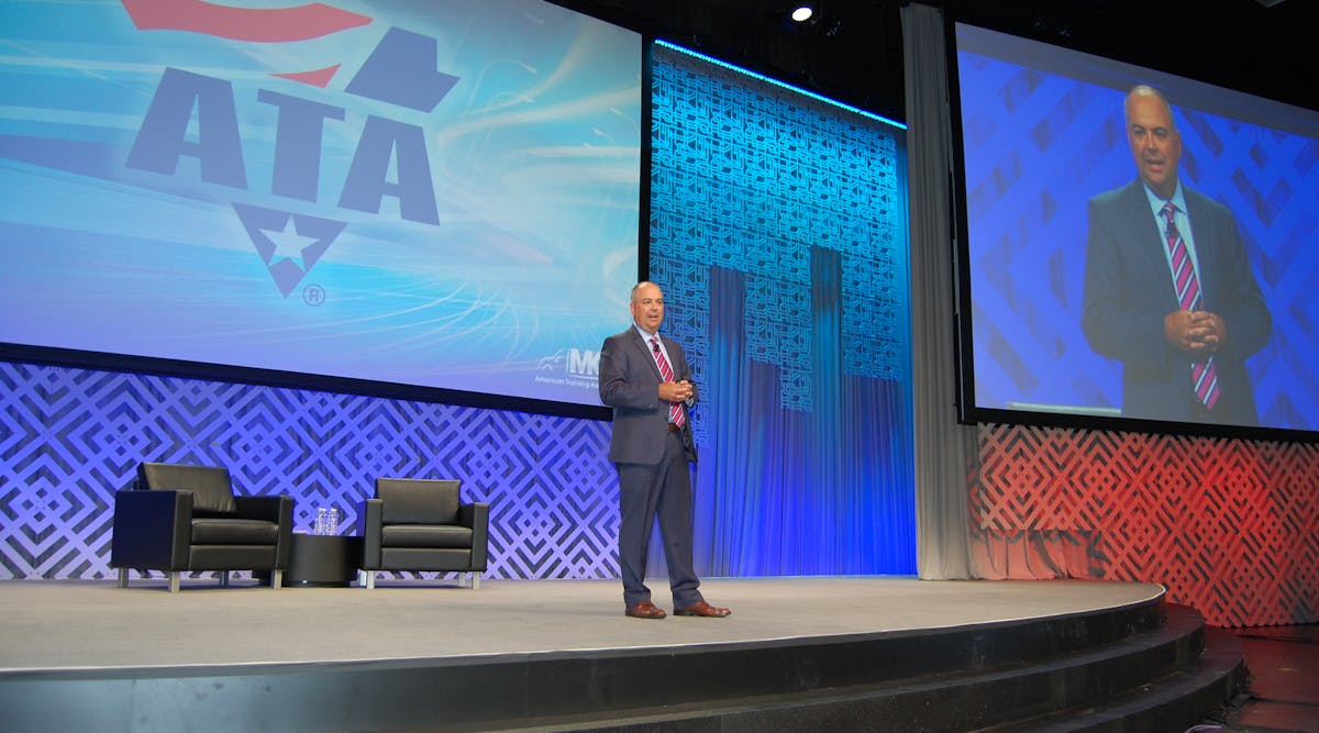 ATA&apos;s Bob Costello said that TL carriers are operating 3% more tractors today than they were in 2014, back when available loads outpaced available tractors. That dynamic &apos;reversed&apos; at the end of 2015, he said. (Photo by Sean Kilcarr/Fleet Owner)