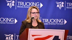 NATSO&apos;s Lisa Mullings announces the availability of the Park My Truck app at ATA MC&amp;E Monday.