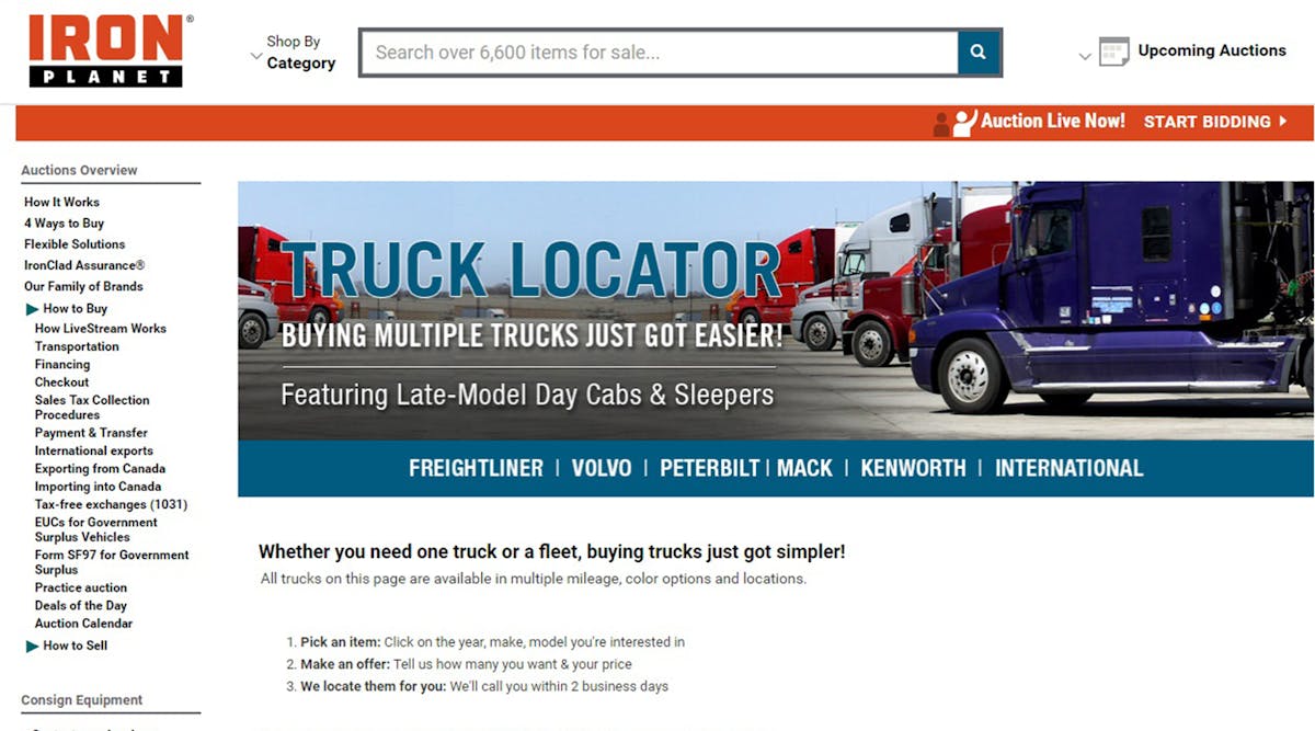 IronPlanet, an online used equipment marketplace, has launched a new Truck Locator service that&apos;s &apos;tailor-made&apos; to streamline bulk purchase for fleet buyers.