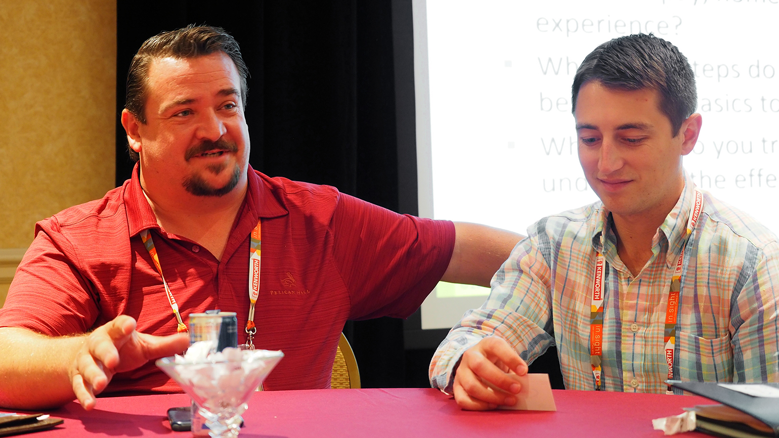 Ryan Transportation President and CEO Scott Simpson Sr discusses what can make a difference in helping keep truck drivers at a company when many simply bounce quotfrom place to place to placequot as Stephen Normandin of Braun39s Transport listens in