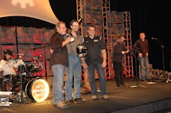 Allaround champion Lucas Manlief center flanked by Rusty Rush left chairman president and CEO of Rush Enterprises and famed NASCAR Driver Tony Stewart right Photo by Sean Kilcarr for Fleet Owner Allaround champion Lucas Manlief center flanked by Rusty Rush left chairman president and CEO of Rush Enterprises and famed NASCAR Driver Tony Stewart right Photo by Sean Kilcarr for Fleet Owner