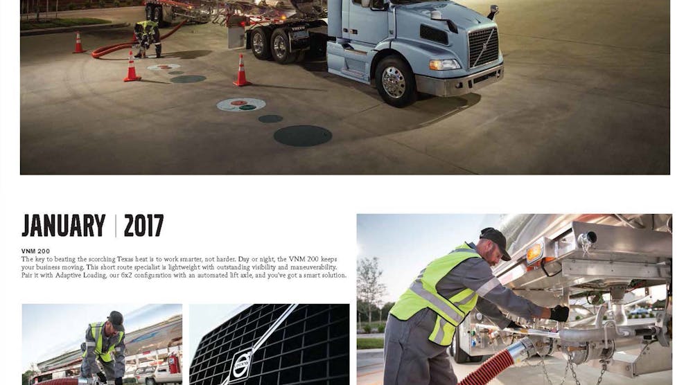 Now available for order, the 2017 Volvo Trucks North America calendar features photos of Volvo&rsquo;s lineup of highway, vocational, auto transport and heavy-haul trucks in dynamic settings.