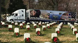 Carrying roughly 5000 wreaths per truck it takes 60 trucks to deliver enough wreaths for Arlington National Cemetery and the drive from Maine to Virginia is considered the worldrsquos largest veteransrsquo parade