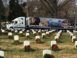 Carrying roughly 5000 wreaths per truck it takes 60 trucks to deliver enough wreaths for Arlington National Cemetery and the drive from Maine to Virginia is considered the worldrsquos largest veteransrsquo parade Carrying roughly 5000 wreaths per truck it takes 60 trucks to deliver enough wreaths for Arlington National Cemetery and the drive from Maine to Virginia is considered the worldrsquos largest veteransrsquo parade