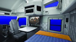 Kenworth says optional cab features in its T680 like a 180-degree swiveling passenger seat and swiveling table can help make a difference in attracting drivers.