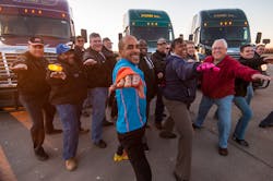 Trucks and drivers Siphiwe Baleka center in blue leads a workout Trucks and drivers Siphiwe Baleka center in blue leads a workout