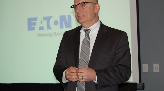 Eaton&apos;s Larry Bennett (pictured) says the &apos;push&apos; for autonomous vehicles will come from the automotive world simply because &apos;they have the economies of scale.&apos; (Photo by Sean Kilcarr for Fleet Owner)