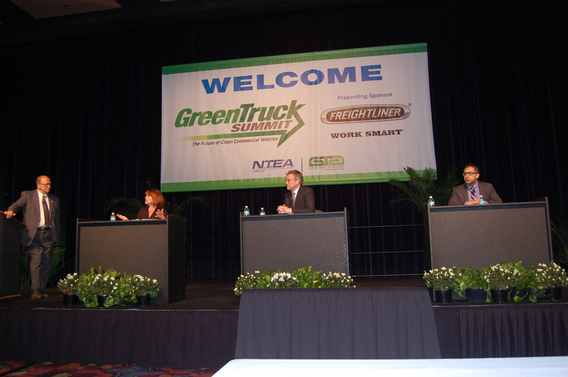 Seated left to right Jody Proctor with Transport Canada Jack Kitowski with the California Air Resources Board and the Department of Energy39s Rueben Sarkar Photo by Sean Kilcarr for Fleet Owner