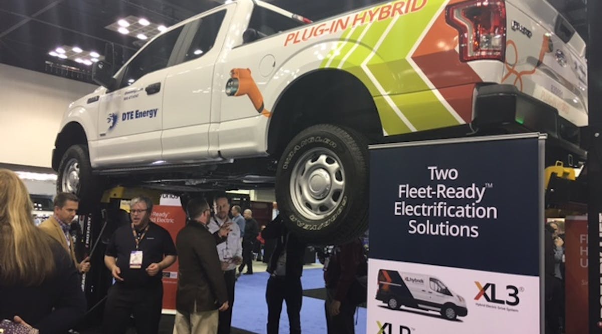 XL Hybrids XLP plug-in hybrid electric vehicle upfit on Ford F-150 displayed at the NTEA Work Truck Show.