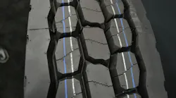 The RM852EM tire also features 3D MicroGauge siping with full depth and variable sipe density to help maintain wet traction and stability the company noted Photo by Kevin Jones for Fleet Owner