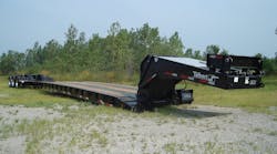 Talbert Manufacturing&rsquo;s new 55-ton extendable trailer, the 55SA-TELE, can be retracted from 53 to 32 ft. 6 in.