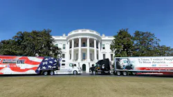 The American Trucking Assns brought two trucks to its visit with President Trump at the White House last week One39s trailer featured an American flag while the other carried a message from the Trucking Moves America Forward program meant to emphasize the importance of trucking and truck drivers to the US economy and everyday life