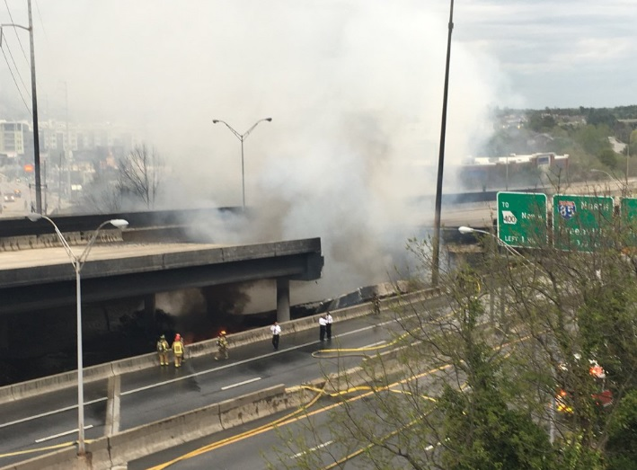 A view of the collapsed I85 highway bridge Photo courtesy of Web Radio