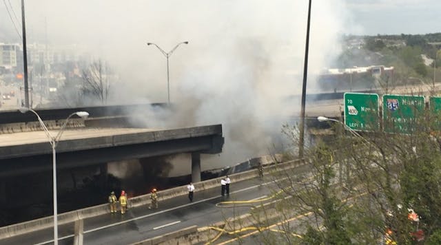 A view of the collapsed I-85 highway bridge. (Photo courtesy of Web Radio)
