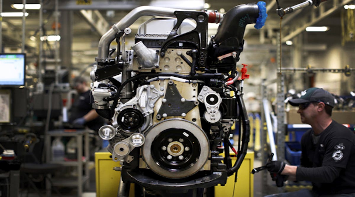 Investment in trucks and related components such as engines (seen here) is expected to &apos;strengthen,&apos; according to ELFA.