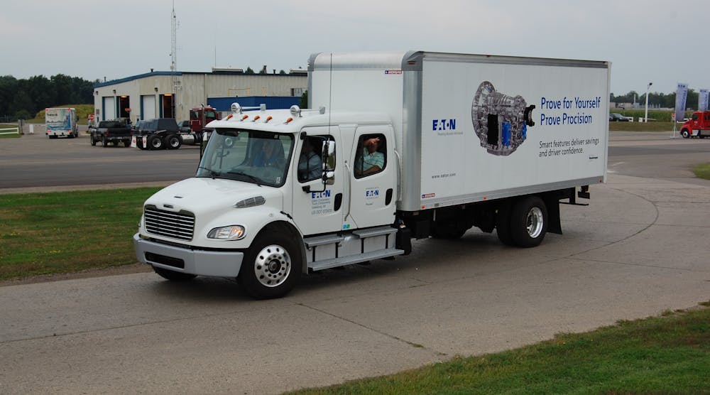Eaton&apos;s medium-duty Procision AMT, introduced in 2014, is going to be a key offering within the new Eaton Cummins Automated Transmission Technologies joint venture. (Photo by Sean Kilcarr for Fleet Owner)