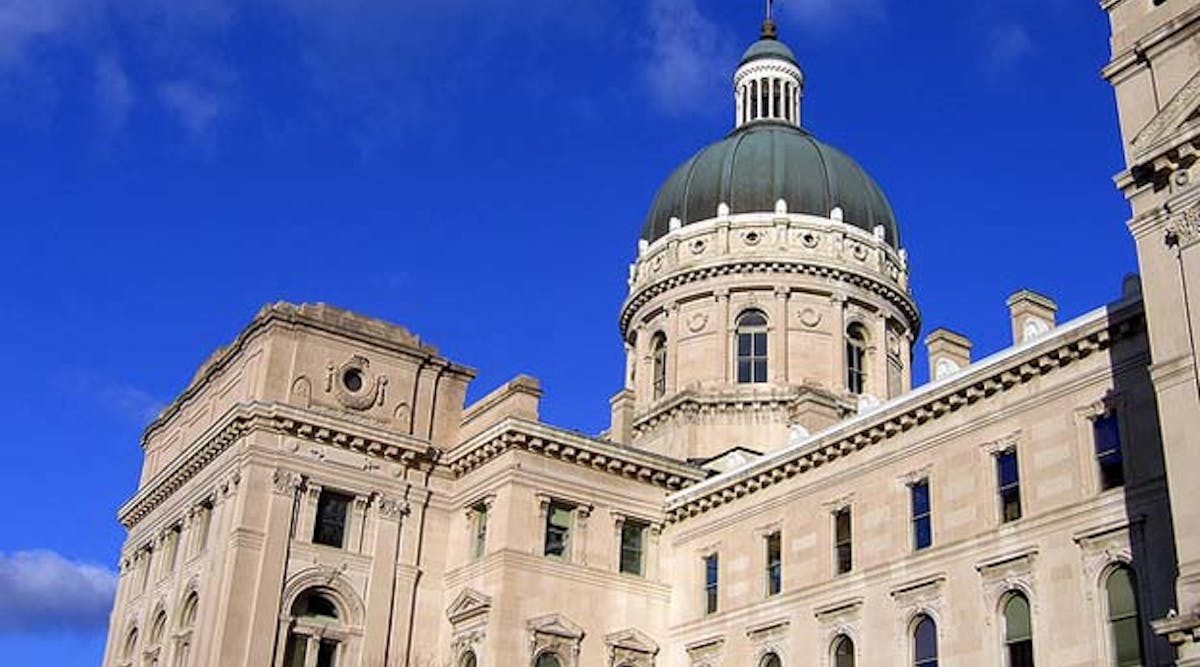 A view of the Indiana statehouse, where a measure just passed to raise the tax on diesel by 10 cents a gallon and tax on gasoline 6 cents over the next three years.