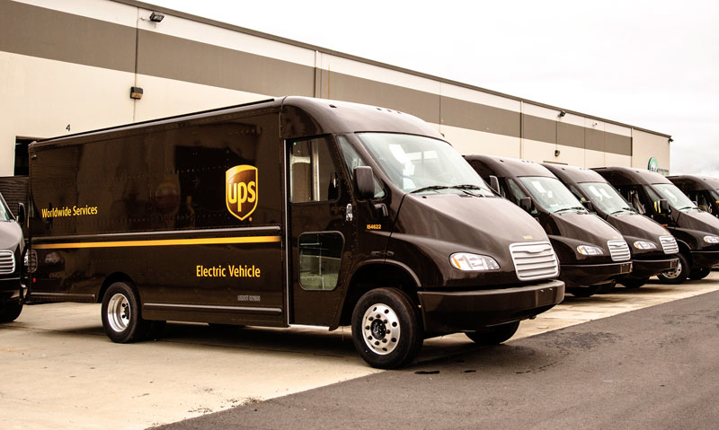 Some of the 100 allelectric EVI delivery vans UPS is deploying in California Big Brown plans to begin using package beacons in 301 US locations this year Photo courtesy of the California Clean Energy