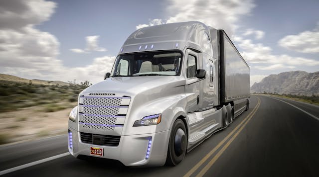 Navigant says driver assistance systems will deployed in the short term, which will pave the way for adoption of fully automated vehicles over the longer term. (Photo: Freightliner Trucks)