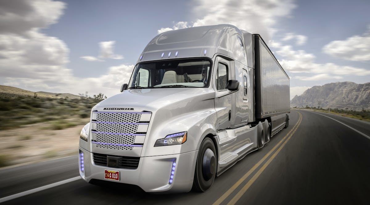 Navigant says driver assistance systems will deployed in the short term, which will pave the way for adoption of fully automated vehicles over the longer term. (Photo: Freightliner Trucks)