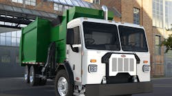 A battery-electric drive equipped version of a Model 520 refuse truck, like the one seen here, is now being tested. (Photo: Peterbilt)