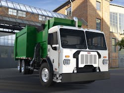 A batteryelectric drive equipped version of a Model 520 refuse truck like the one seen here is now being tested Photo Peterbilt A batteryelectric drive equipped version of a Model 520 refuse truck like the one seen here is now being tested Photo Peterbilt