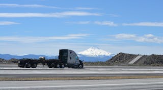 A Freightliner Cascadia takes a lap around the new test track. (Photo: Kevin Jones/Fleet Owner)