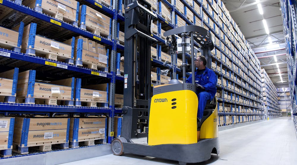 A worker inside the PACCAR parts distribution center in Eindhoven, the Netherlands. (Photo: PACCAR)