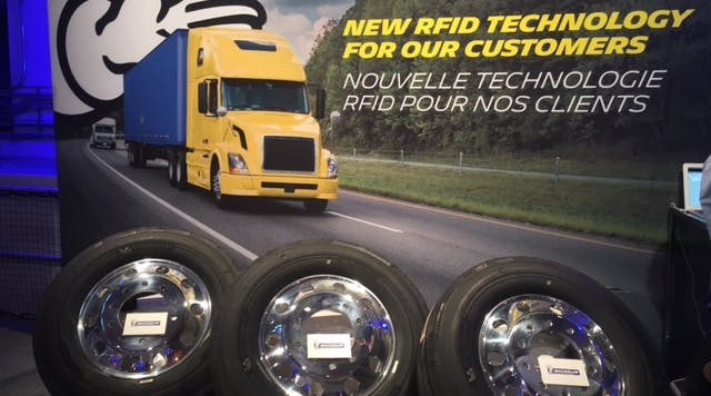 During its Movin&apos;On 2017 Conference, Michelin noted that this year one out of two tires will be manufactured with RFID technology. (Photo: Cristina Commendatore/Fleet Owner)