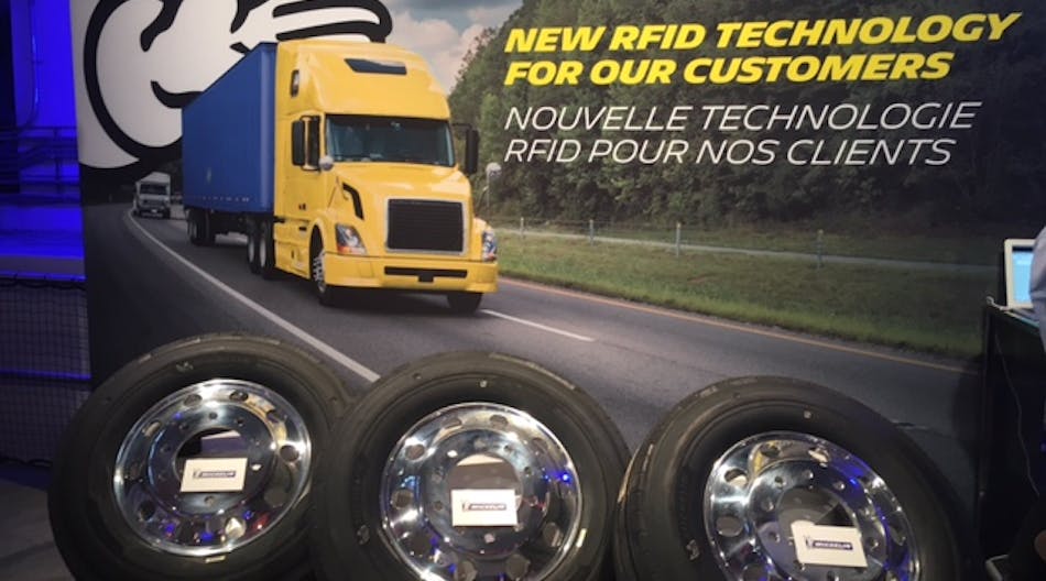 During its Movin&apos;On 2017 Conference, Michelin noted that this year one out of two tires will be manufactured with RFID technology. (Photo: Cristina Commendatore/Fleet Owner)