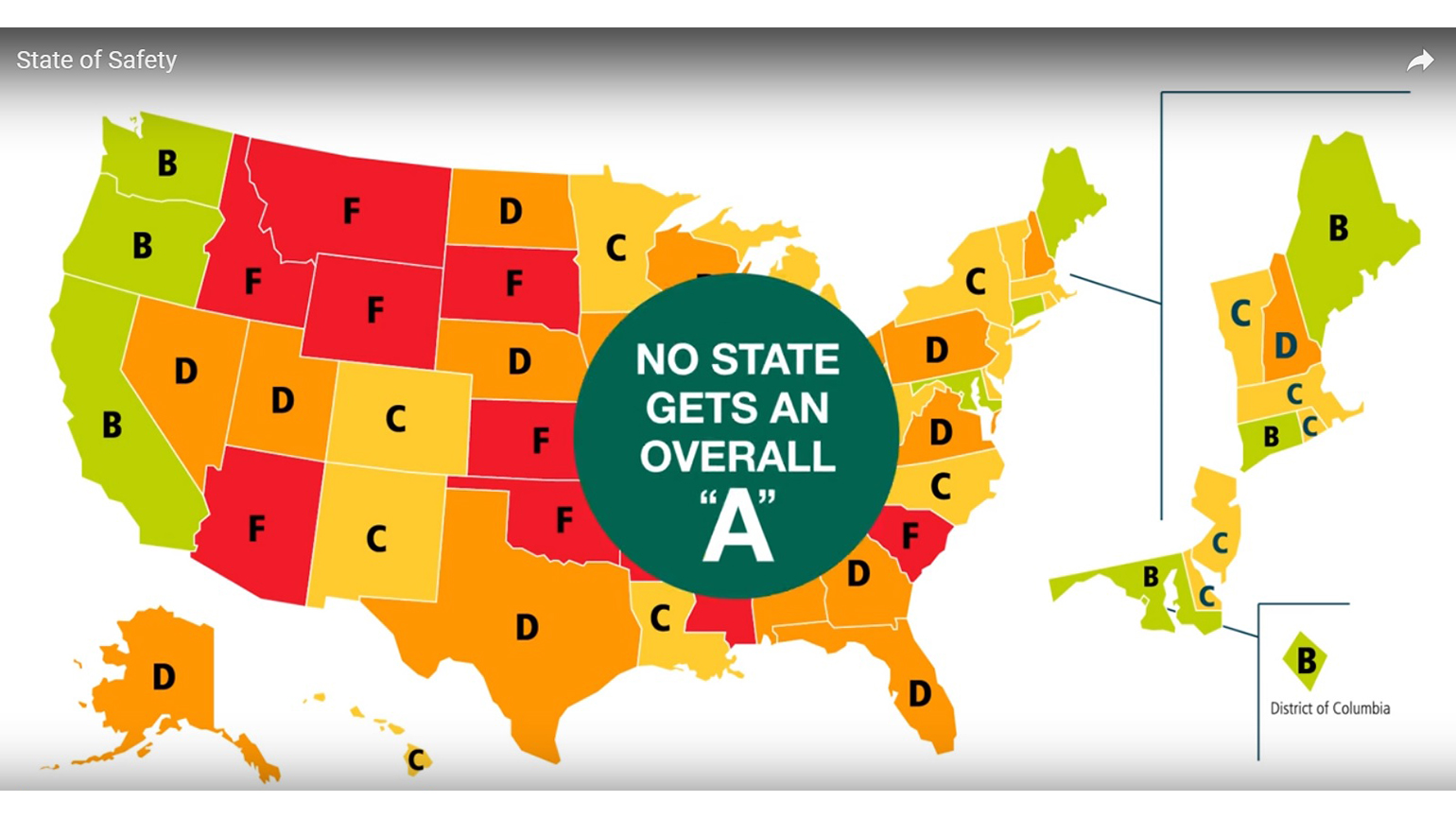 The National Safety Council39s report didn39t give a single state an quotAquot grade on accidental injury and death prevention