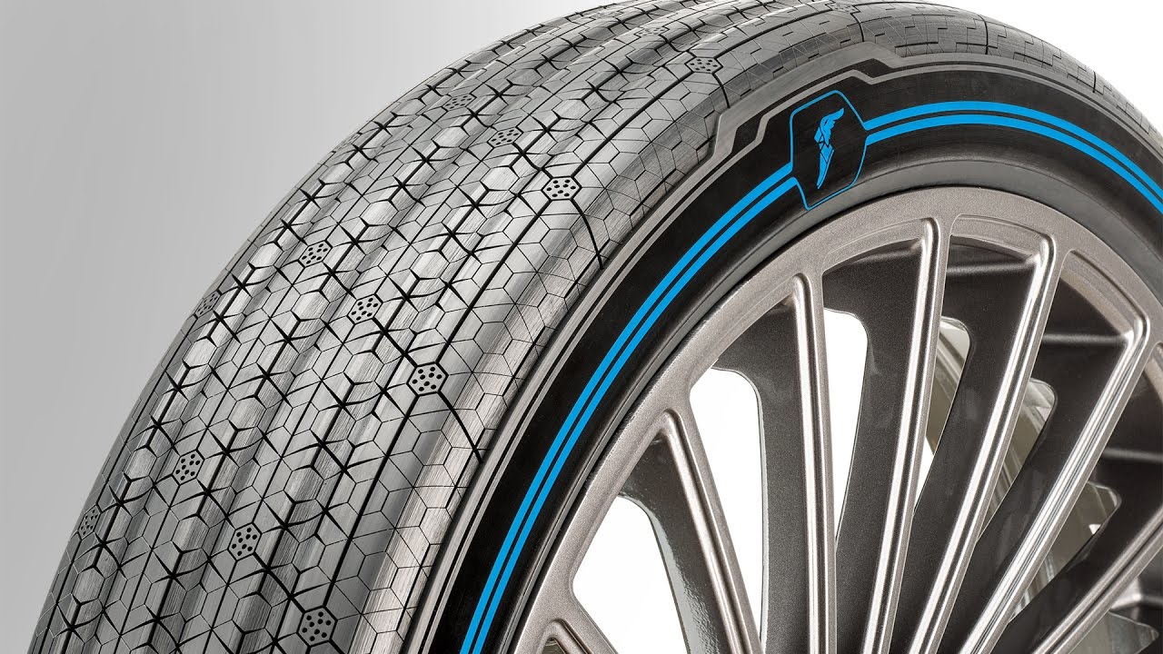 This concept tirersquos shape also contributes to improved aquaplaning performance which Goodyear said decreases the amount of grooves required by its tread thereby increasing mileage and reducing noise levels Photo Goodyear