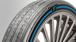 This concept tire&rsquo;s shape also contributes to improved aquaplaning performance, which Goodyear said decreases the amount of grooves required by its tread thereby increasing mileage and reducing noise levels. (Photo: Goodyear)