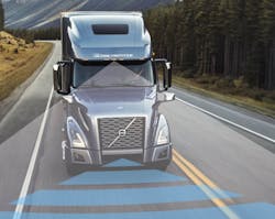 Volvo Active Driver Assist combines camera and radar sensors to detect metallic objects and vehicles that are stationary or vehicles braking in front of a truck Volvo Active Driver Assist combines camera and radar sensors to detect metallic objects and vehicles that are stationary or vehicles braking in front of a truck