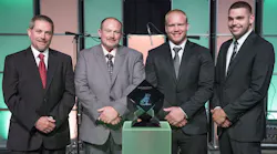 Mack Trucks crowned the ldquoSlackersrdquo above from CIT Trucks champions of the 2017 Mack Masters Competition final held at the Mack Customer Center in Allentown PA From left to right are Jim Garner Tim Stahl TJ Stahl and Chris Zahara Photo Mack