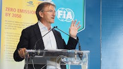 DHL Express CEO Ken Allen speaks at a press briefing prior to the Formula E Qualcomm ePrix race this weekend Aaron Marsh Fleet Owner DHL Express CEO Ken Allen speaks at a press briefing prior to the Formula E Qualcomm ePrix race this weekend Aaron Marsh Fleet Owner