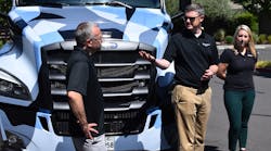 DTNA officials detail features of the new Freightliner Cascadia and Detroit Connect system. (Photo: Kevin Jones/Fleet Owner)