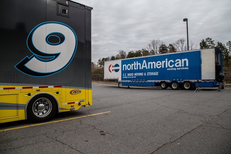 EE Ward Moving and Storage trailer outside NASCARs Richard Petty Motorsports