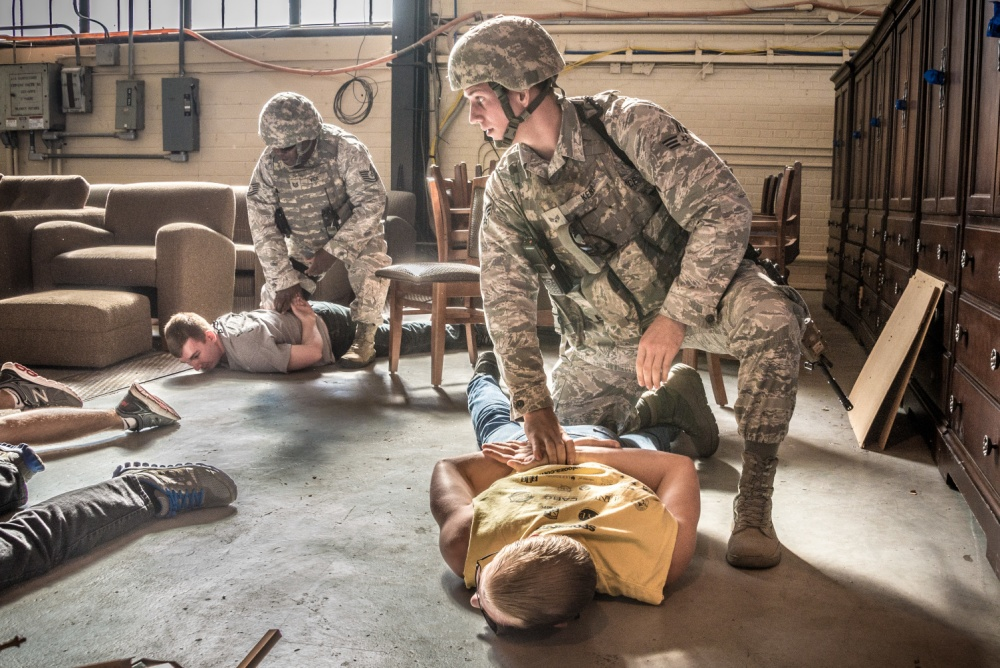 US Air Force personnel conduct attempted robbery kidnappinghostage taking and hijacking scenario training exercises USAF Photo Donna L Burnett