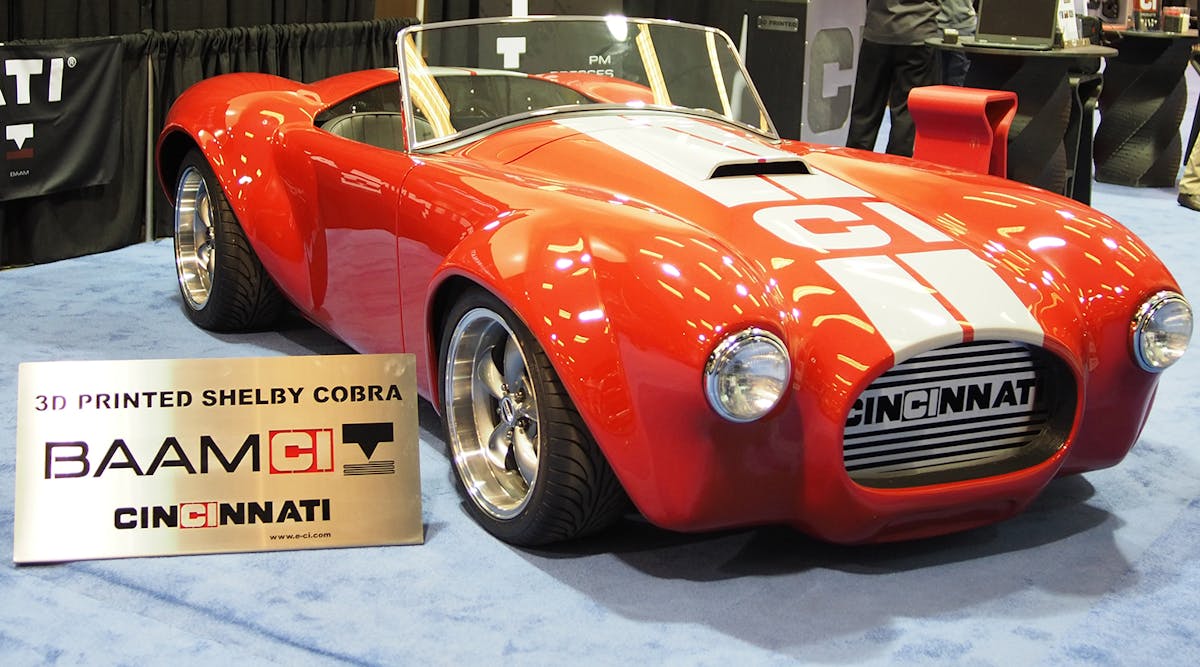 3-D printing has come a long way in what certainly seems like a very short time since the technology was introduced. The body of this Shelby Cobra replica was 3-D printed and on display at the 2016 NTEA Work Truck Show. (Aaron Marsh/Fleet Owner)